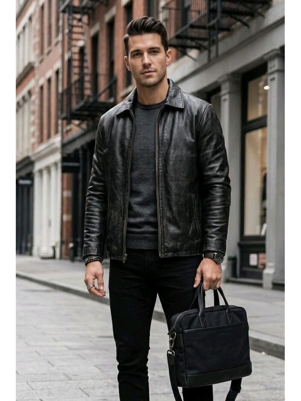Eddie Bauer Mens Black Distressed Leather Jacket Tall L Black Genuine Leather